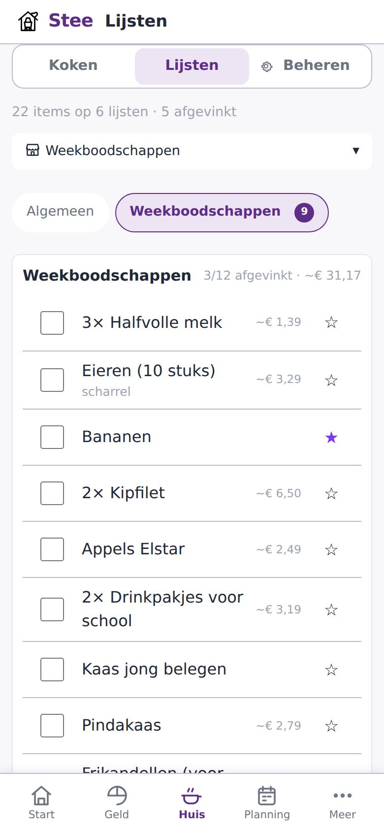 Boodschappenlijst op de telefoon